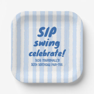 30th Birthday Golf Bold Blue Typography Stripes Paper Plate