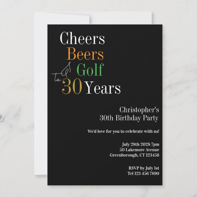 30th Birthday Golf Cheers Beers Party Invitation (Front)