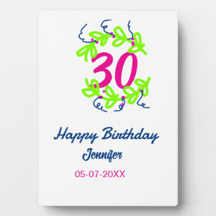 30th birthday green blue wreath name date rustic b plaque
