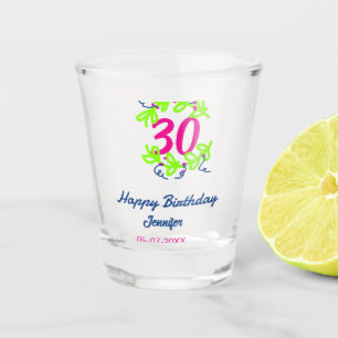 30th birthday green blue wreath name date rustic b shot glass