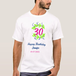 30th birthday green blue wreath name date rustic b T-Shirt