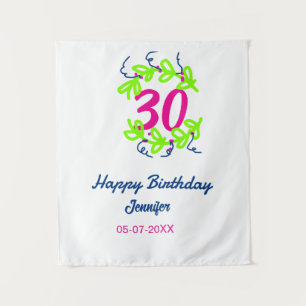 30th birthday green blue wreath name date rustic b tapestry