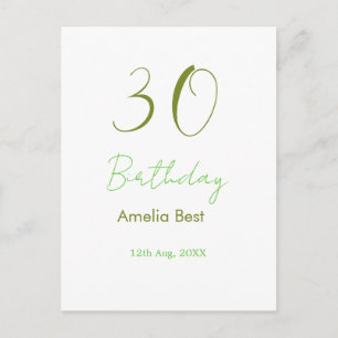 30TH BIRTHDAY GREEN NAME DATE BOLD RETRO PASTEL SI POSTCARD