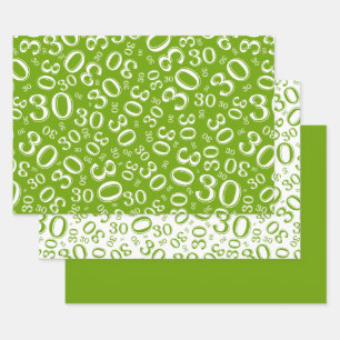 30th Birthday Green & White Number Pattern 30 Wrapping Paper Sheet