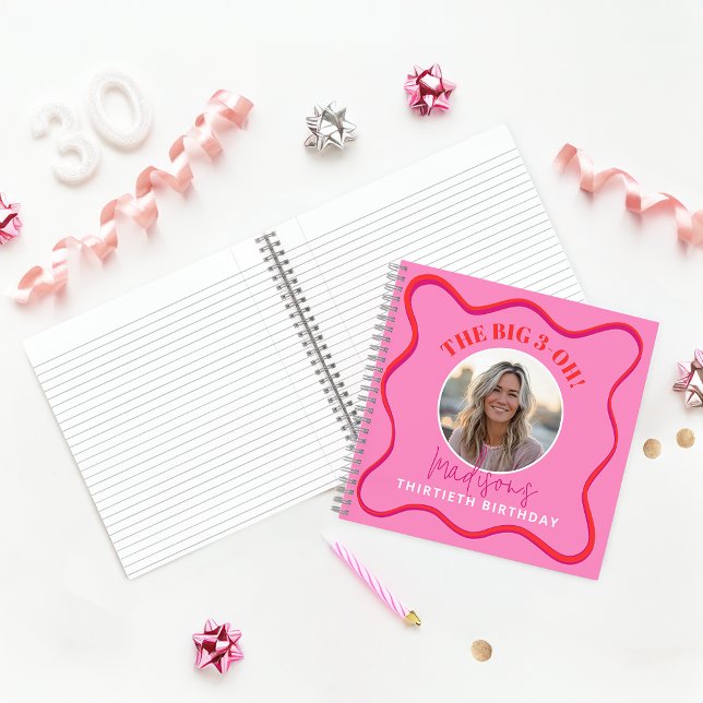 30th Birthday Guest Book Colourful Wavy Red Pink (Creator Uploaded)