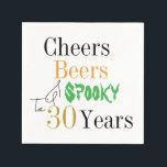 30th Birthday Halloween Cheers Spooky Party Napkin<br><div class="desc">This is a cool and modern, 30th birthday, Halloween party design. It is a simple, minimal design, in classic black and white typography with pops of gold, orange and green. Perfect for a cool and fun, Halloween and beer themed, 30th birthday party. This design is fully customisable, simply use the...</div>