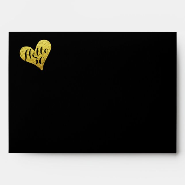 30th Birthday | Hello 30  Return Address Faux Gold Envelope (Front)