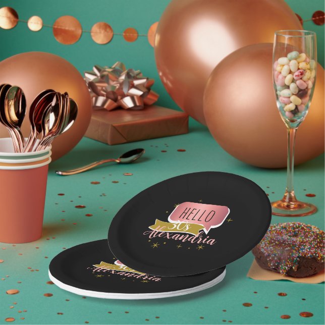 30th birthday hello 30 Stylish Personalized Paper Plate (Multi)