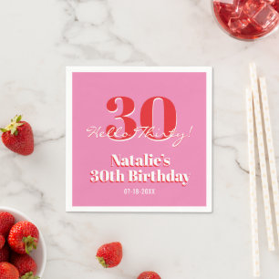 30th Birthday Hello Thirty! Contemporary Pink Red  Napkin