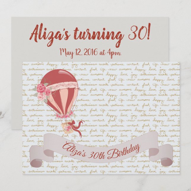 30th Birthday Hot Air Balloon Invitation (Front/Back)