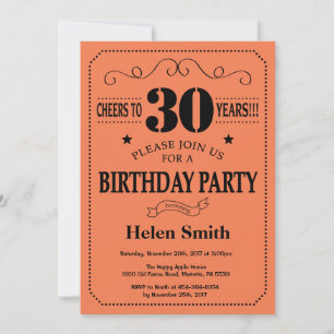 30th Birthday Invitation Black and Coral