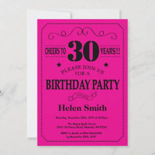 30th Birthday Invitation Black and Hot Pink