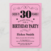 30th Birthday Invitation Black and Pink