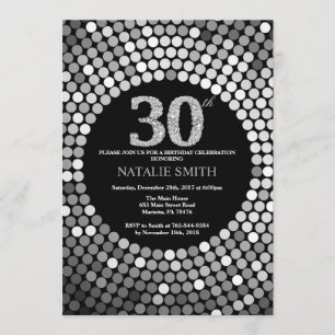 30th Birthday Invitation Black and Silver Glitter