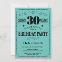 30th Birthday Invitation Black and Teal