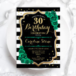 30th Birthday Invitation Black White Stripes Roses<br><div class="desc">30th Birthday Party Invitation. Elegant floral emerald green design with faux glitter gold and roses. Features black and white stripes and script font. Perfect for a stylish womens bday celebration. Can be customised for any age! Printed Zazzle invitations or instant download digital printable template.</div>