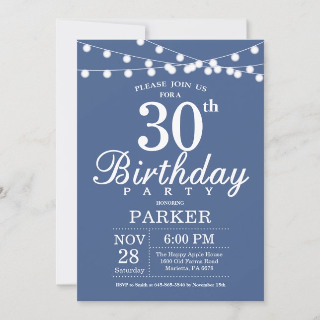 30th Birthday Invitation Blue (Front)