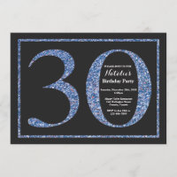 30th Birthday Invitation Blue Glitter Chalkboard