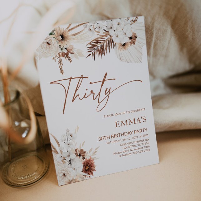 30th Birthday Invitation Boho Pampas  (Creator Uploaded)