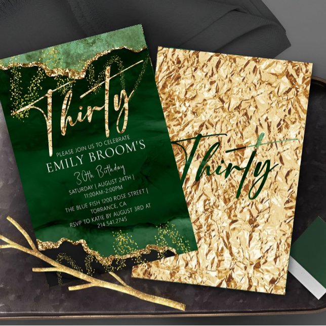 30th Birthday Invitation Emerald Green and Gold (Creator Uploaded)