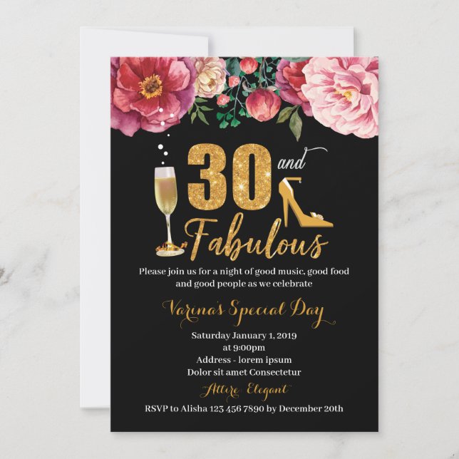 30th Birthday Invitation for Women (Front)