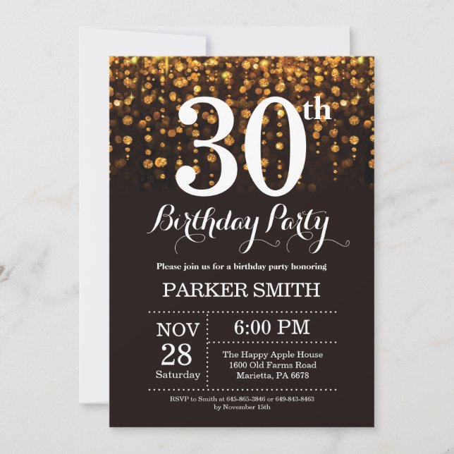 30th Birthday Invitation Gold Glitter (Front)
