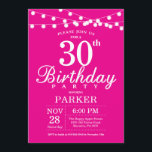 30th Birthday Invitation Hot Pink<br><div class="desc">30th Birthday Invitation with String Lights. Hot Pink Background. Women Female Lady Elegant Modern bday. 13th 15th 16th 18th 20th 21st 30th 40th 50th 60th 70th 80th 90th 100th,  Any age. For further customisation,  please click the "Customise it" button and use our design tool to modify this template.</div>