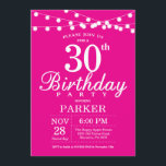 30th Birthday Invitation Hot Pink<br><div class="desc">30th Birthday Invitation with String Lights. Hot Pink Background. Women Female Lady Elegant Modern bday. 13th 15th 16th 18th 20th 21st 30th 40th 50th 60th 70th 80th 90th 100th,  Any age. For further customisation,  please click the "Customise it" button and use our design tool to modify this template.</div>
