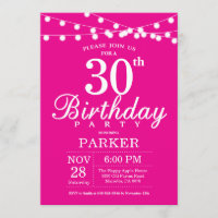 30th Birthday Invitation Hot Pink