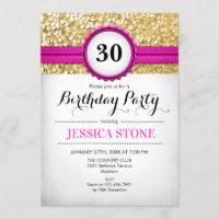 30th Birthday Invitation - Hot Pink White Gold
