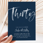 30th Birthday Invitation Mens Modern Navy Thirty<br><div class="desc">Thirty Navy and White Birthday Invitation with modern brush script font. A simple and fun adult birthday invitation for your 30th birthday party.</div>