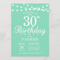 30th Birthday Invitation Mint Green