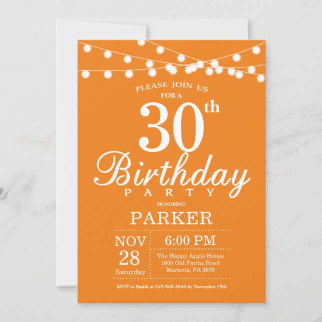30th Birthday Invitation Orange (Front)