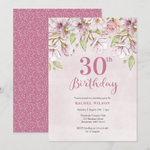 30th Birthday Invitation Pink Floral