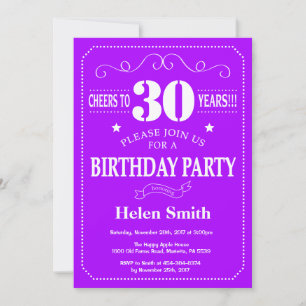 30th Birthday Invitation Purple and White