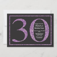 30th Birthday Invitation Purple Glitter Chalkboard