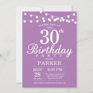 30th Birthday Invitation Purple Lavender