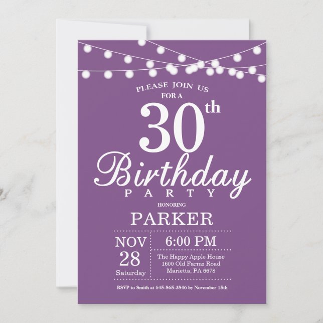 30th Birthday Invitation Purple Lavender (Front)