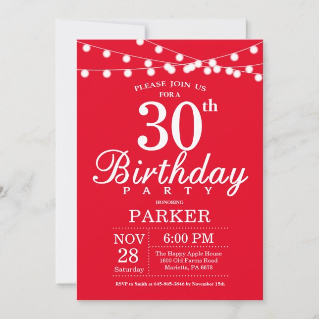 30th Birthday Invitation Red (Front)