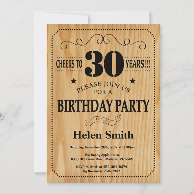 30th Birthday Invitation Rustic Wood (Front)