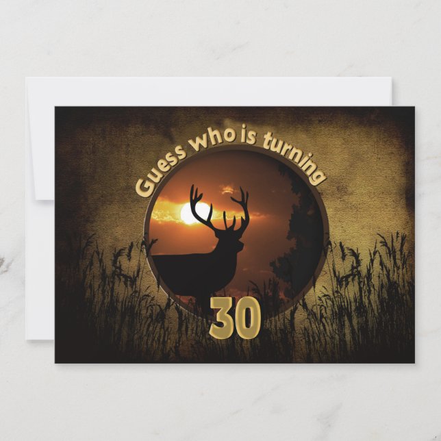 30TH BIRTHDAY INVITATION -Sunset, Deer, Hunters (Front)