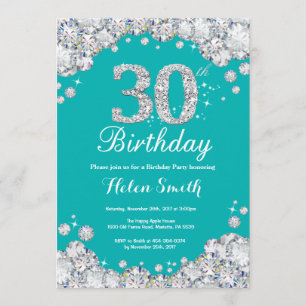 30th Birthday Invitation Teal and Silver Invitatio