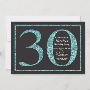 30th Birthday Invitation Teal Glitter Chalkboard