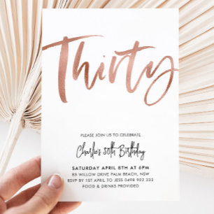 30th Birthday Invitation White Rose Gold Thirty