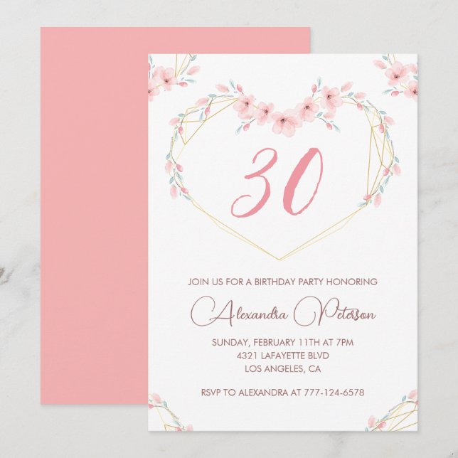 30th birthday invitations Boho Floral Elegant  (Front/Back)