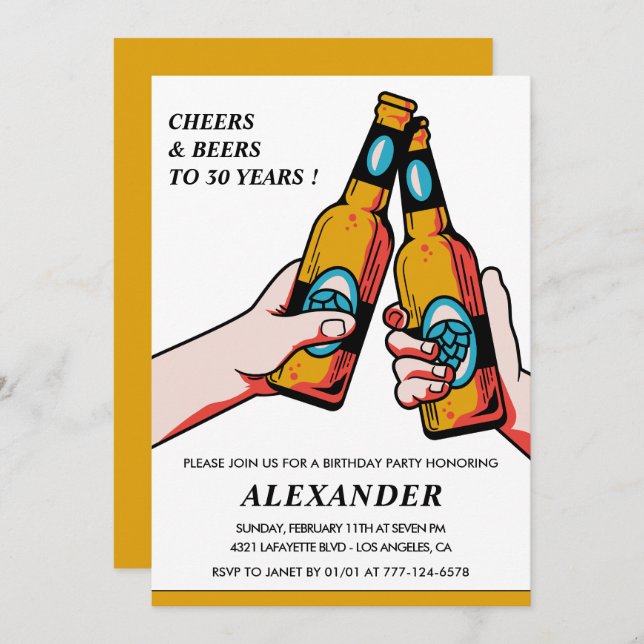 30th birthday invitations Cheers and Beers Men (Front/Back)