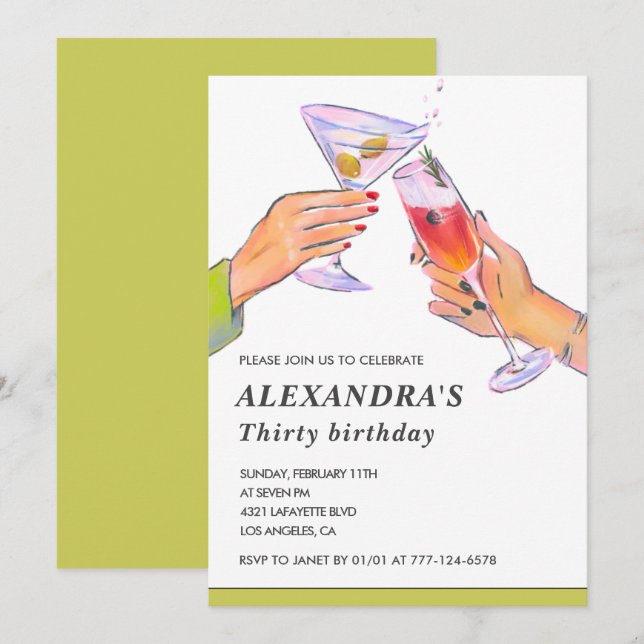 30th birthday invitations Cocktail Fun Party (Front/Back)