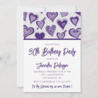 30th birthday invitations Cute Hearts Purple