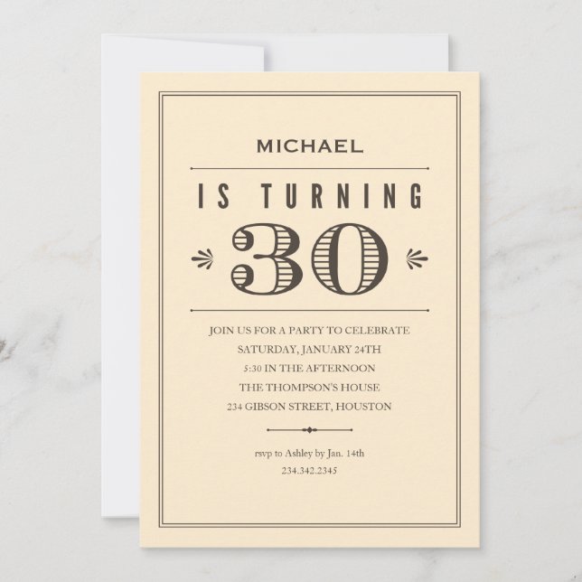 30th Birthday Invitations for Men (Front)