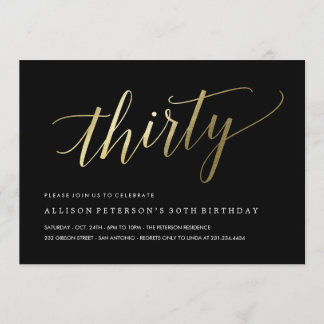 30th Birthday Invitations - Formal Faux Gold